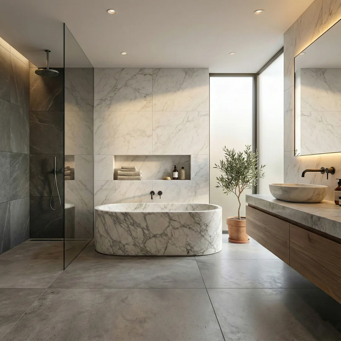 Arabescato Marble Freestanding Bathtub - Elliptical - Image 4
