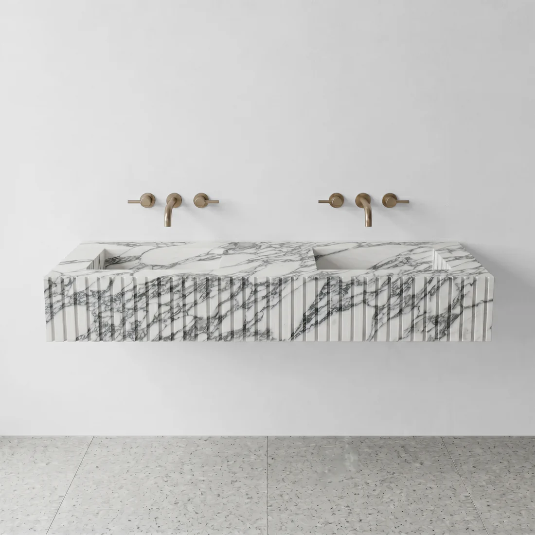 Arabescato Marble Double Sink - Fluted