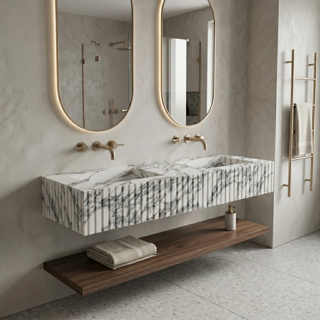 Arabescato Marble Double Sink - Fluted - Image 2
