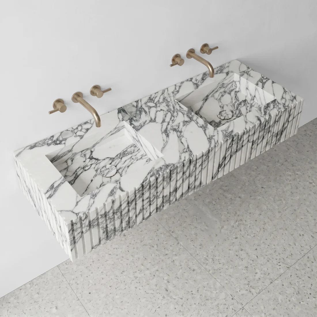 Arabescato Marble Double Sink - Fluted - Image 3