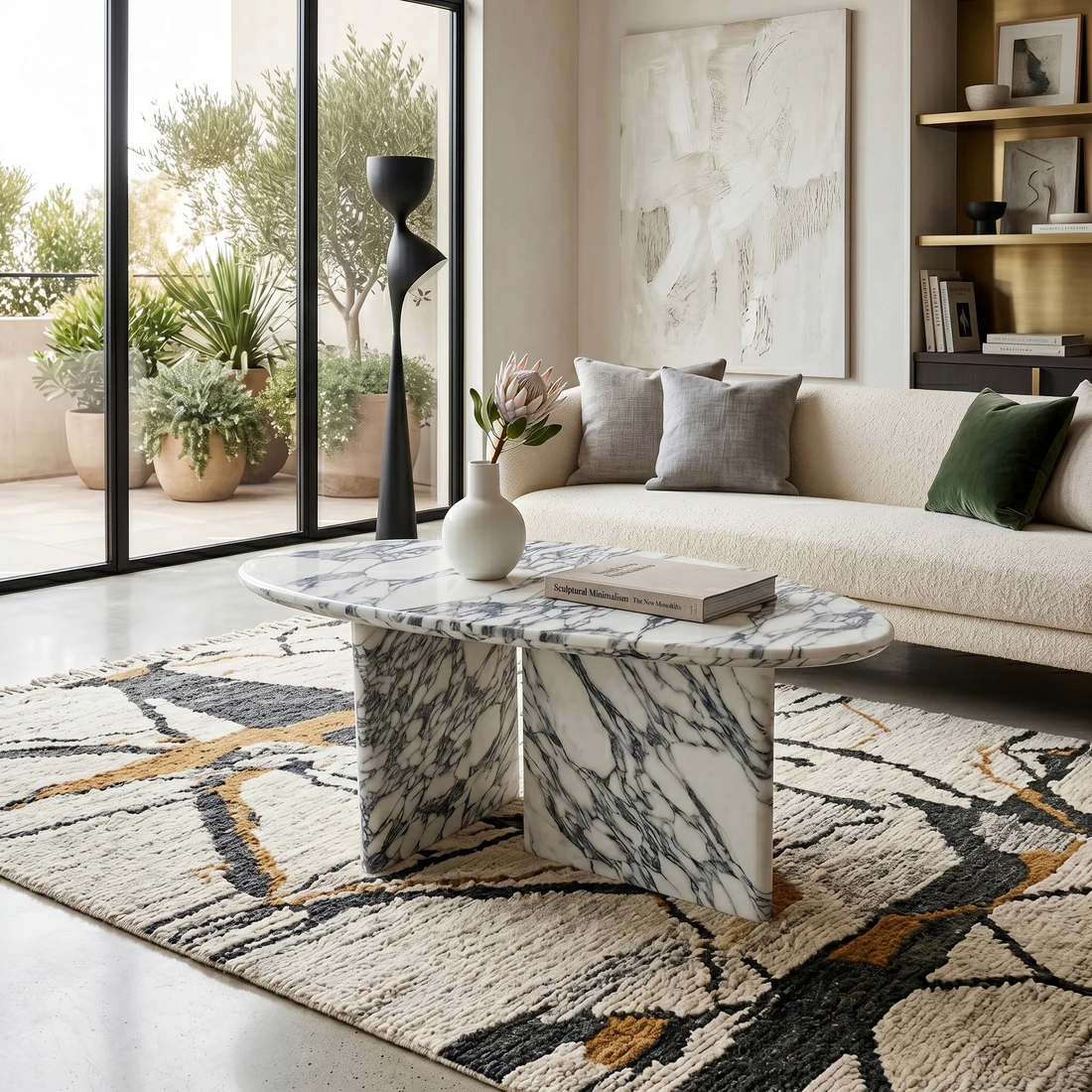 Arabescato Marble Coffee Table - Pebble - Image 2