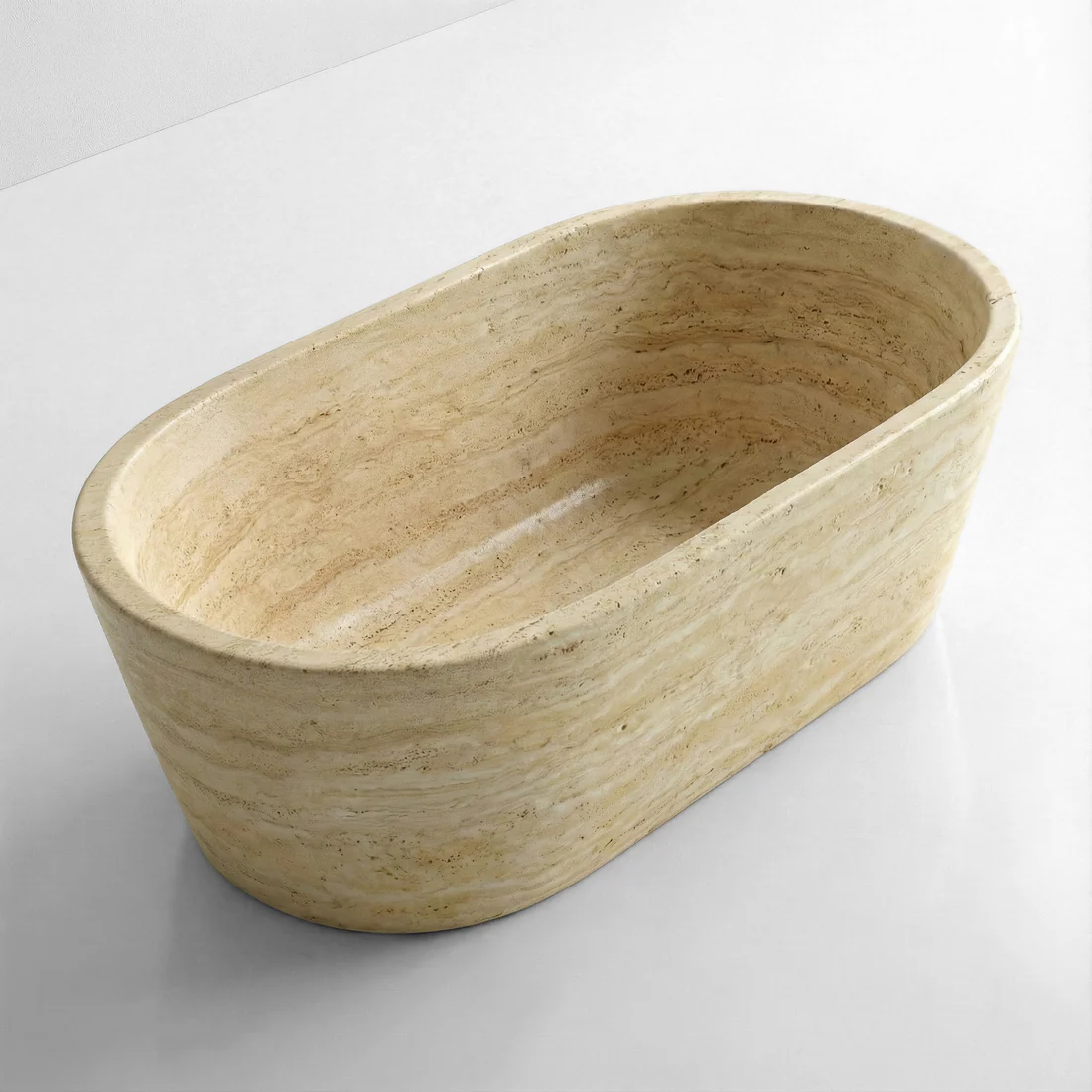 Beige Travertine Freestanding Bathtub - Tapered - Image 2