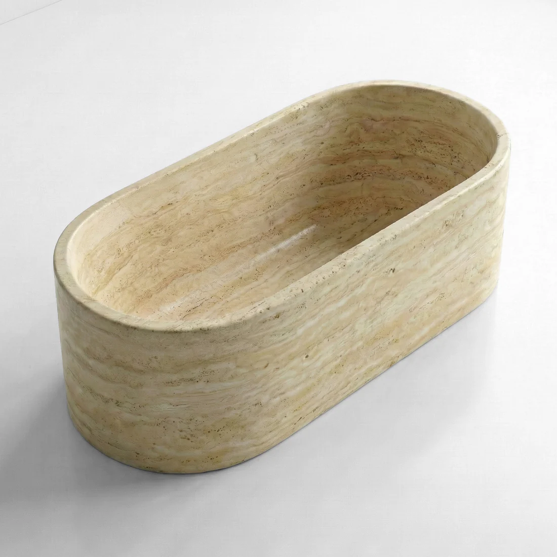 Beige Travertine Freestanding Bathtub - Elliptical - Image 3