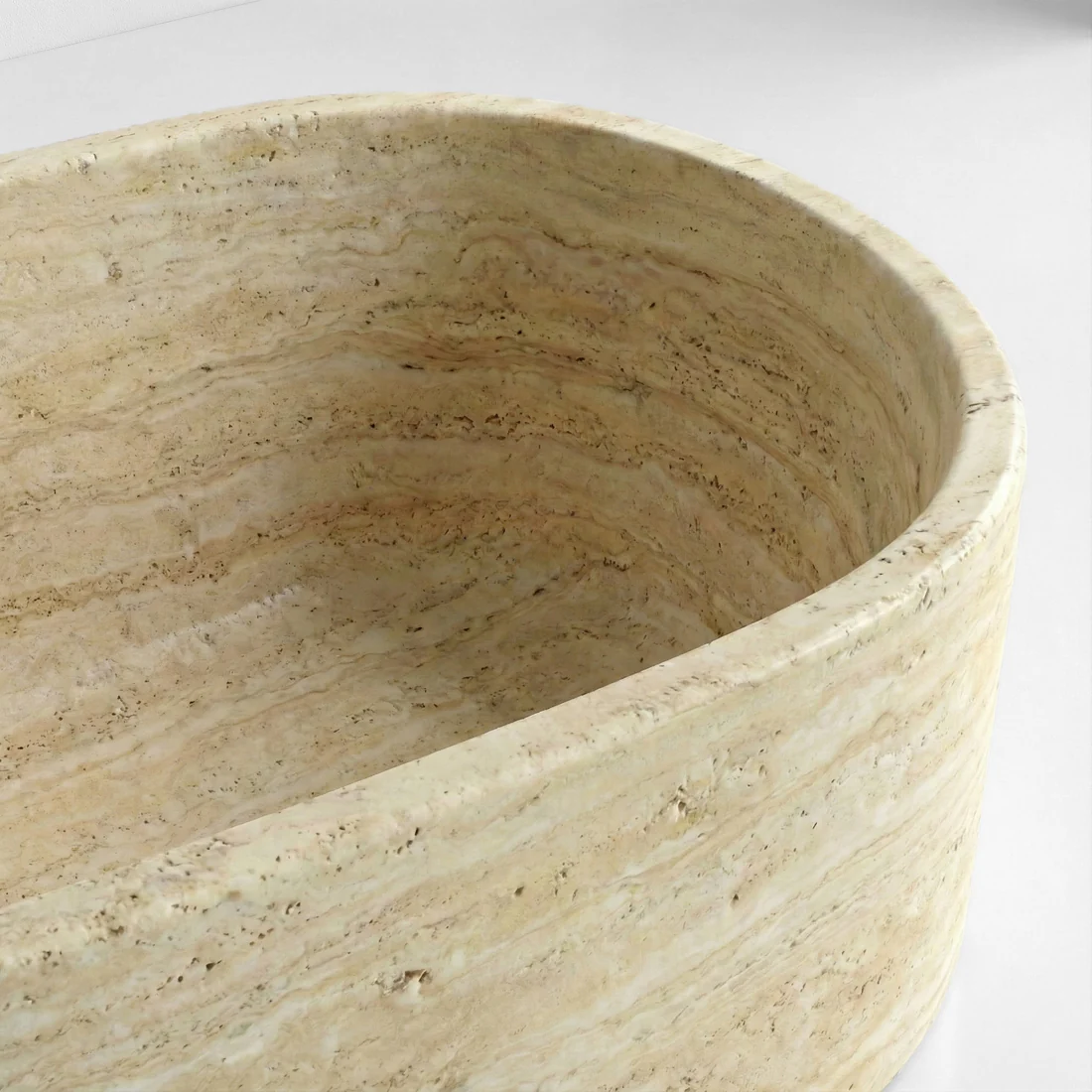 Beige Travertine Freestanding Bathtub - Elliptical - Image 2
