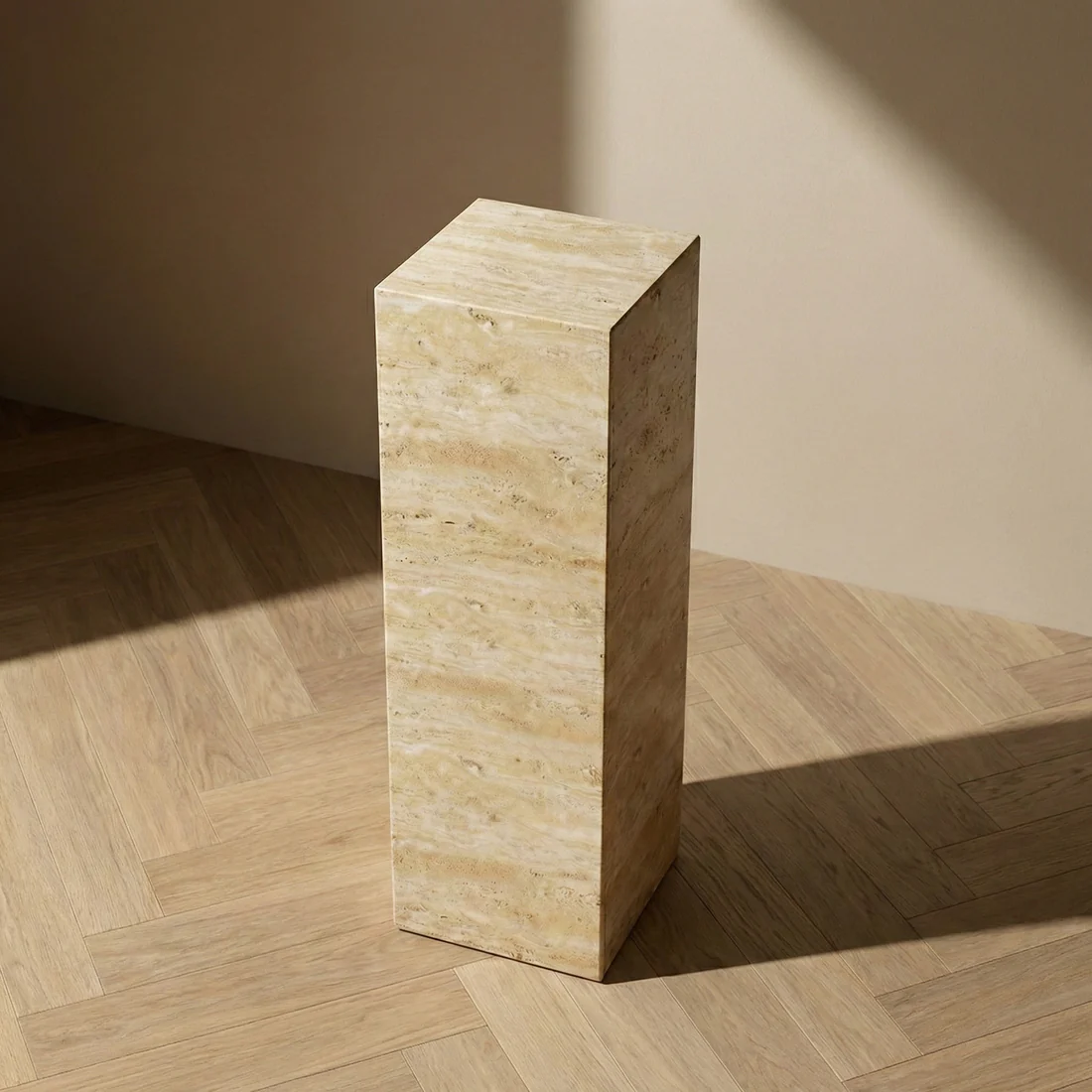 Beige Travertine Pedestal Stand - Image 3