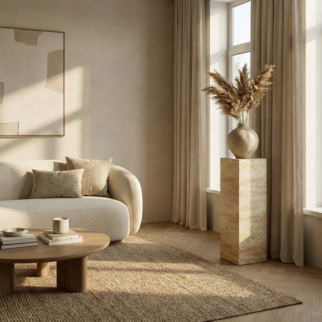 Beige Travertine Pedestal Stand - Image 2