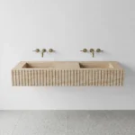 Beige Travertine Double Sink - Fluted