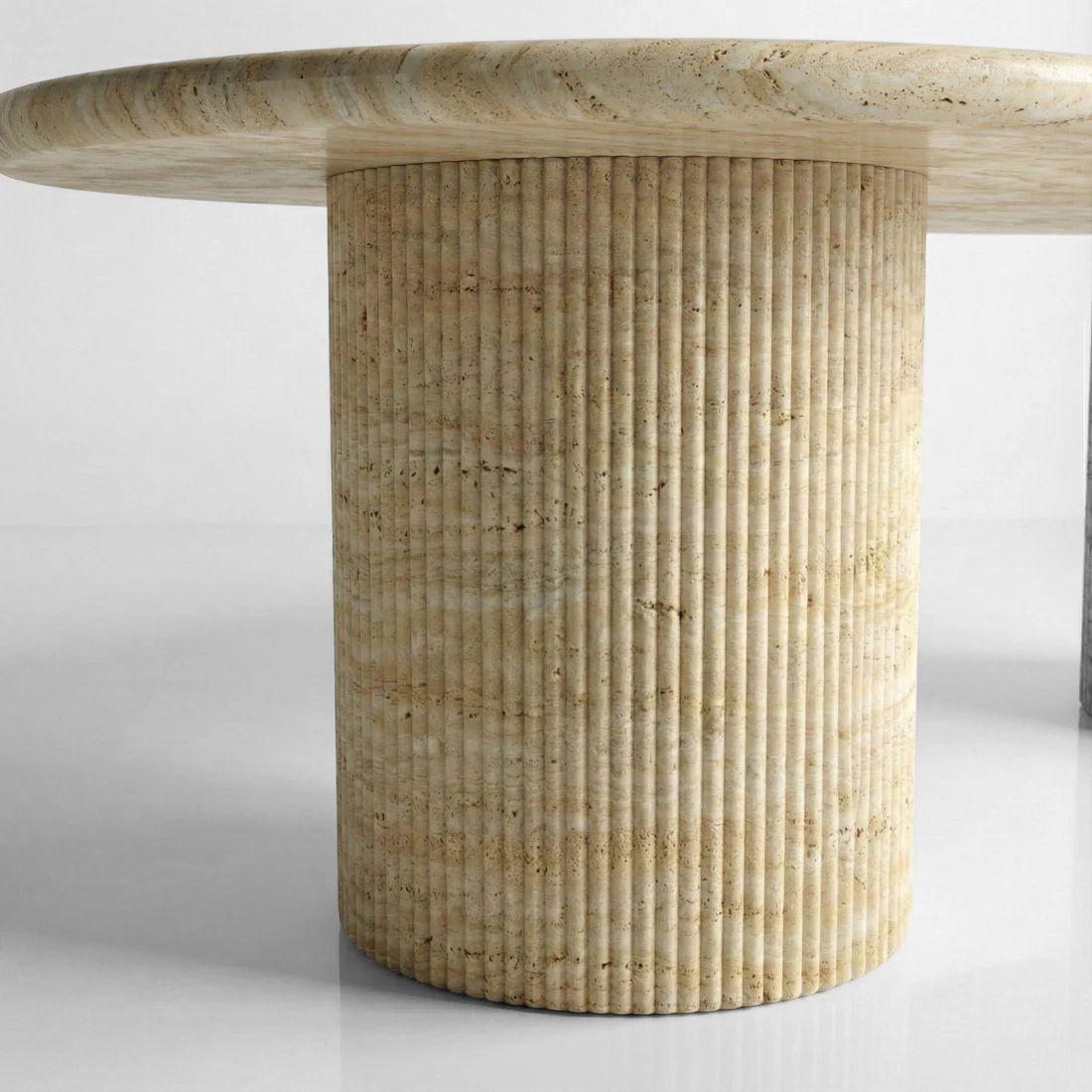 Beige Travertine Oval Dining Table - Fluted - Image 4