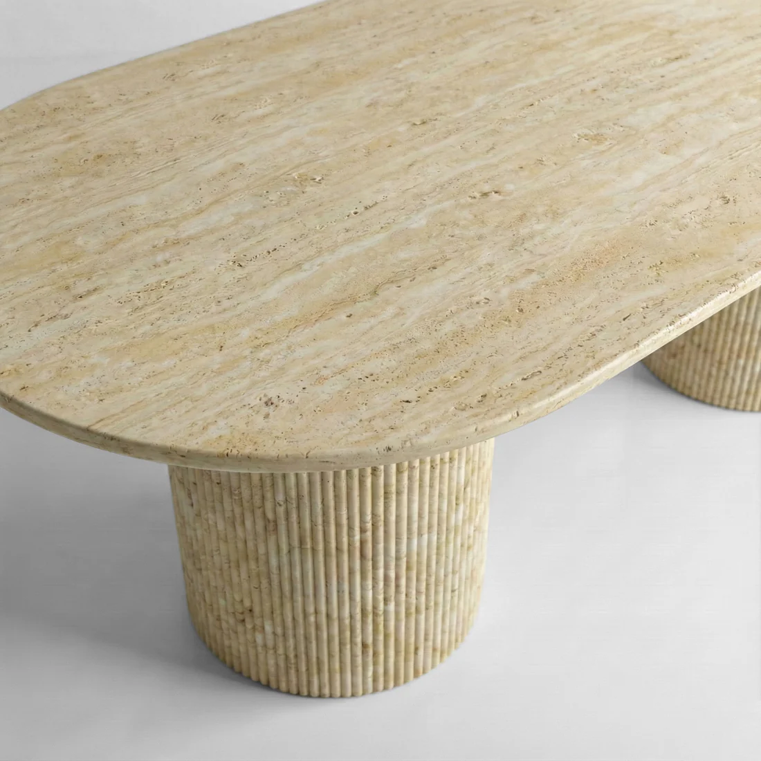 Beige Travertine Oval Dining Table - Fluted - Image 3