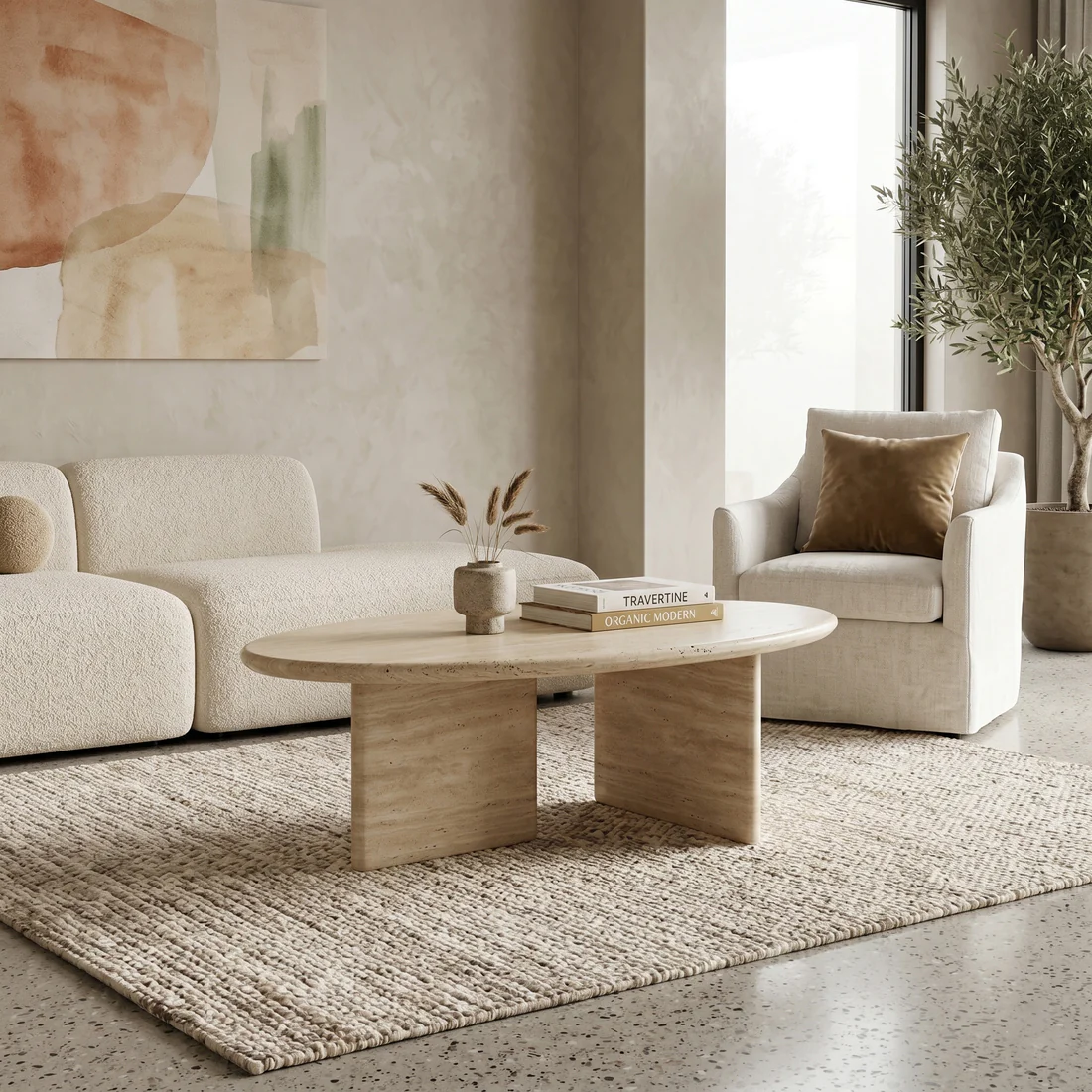 Beige Travertine Coffee Table - Pebble - Image 2