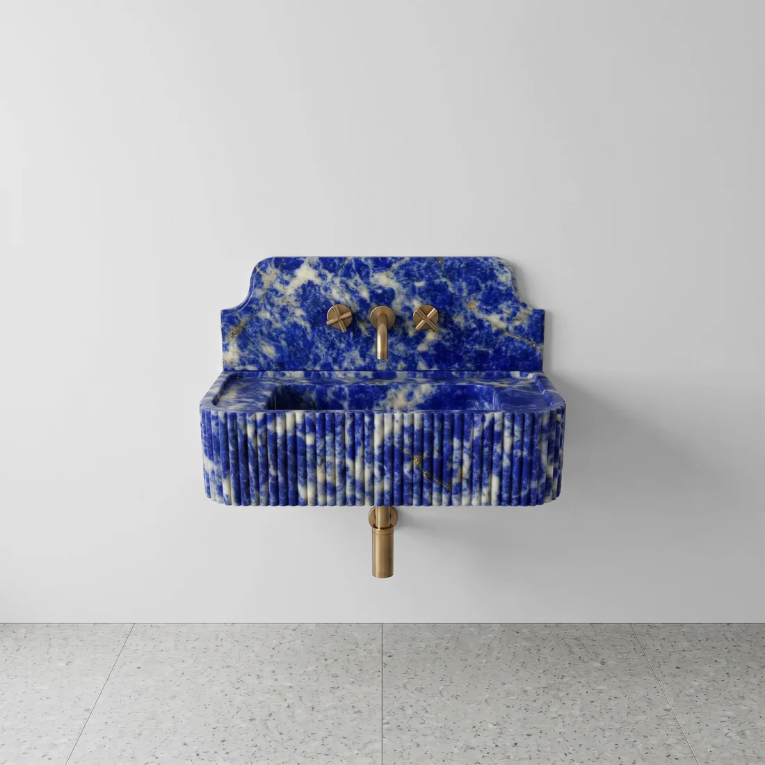 Blue Sodalite Backsplash Sink - Fluted