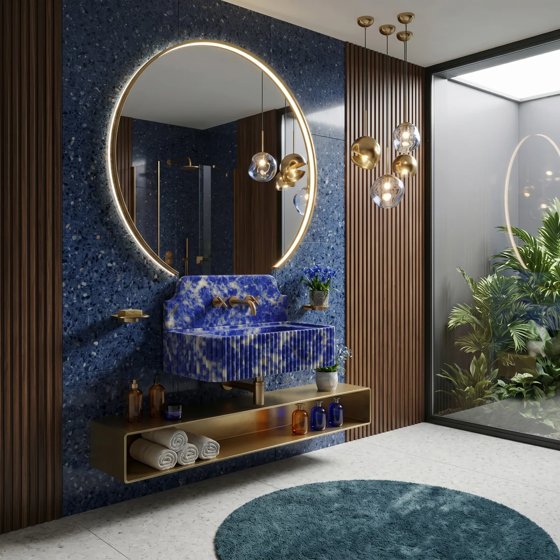 Blue Sodalite Backsplash Sink - Fluted - Image 2