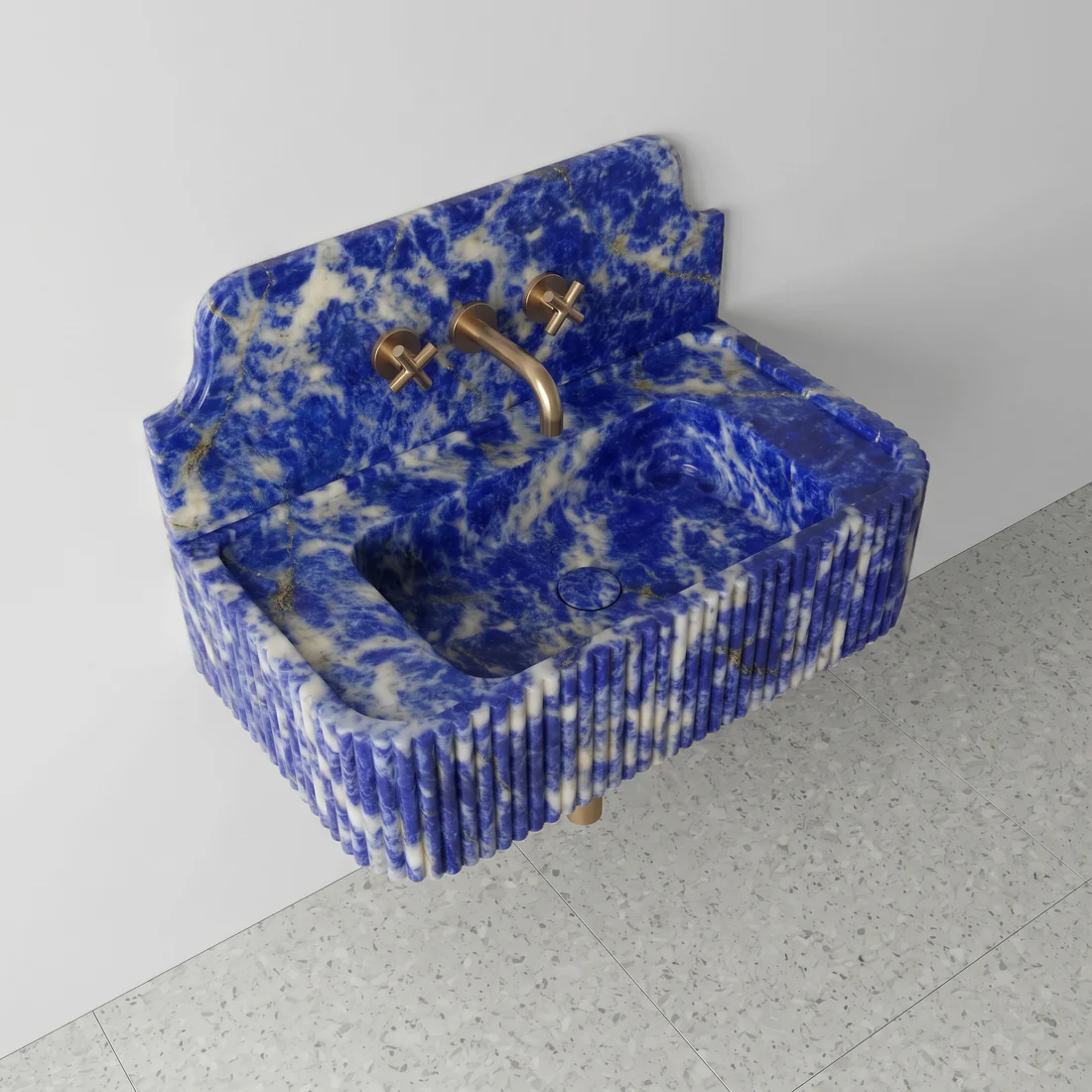 Blue Sodalite Backsplash Sink - Fluted - Image 3