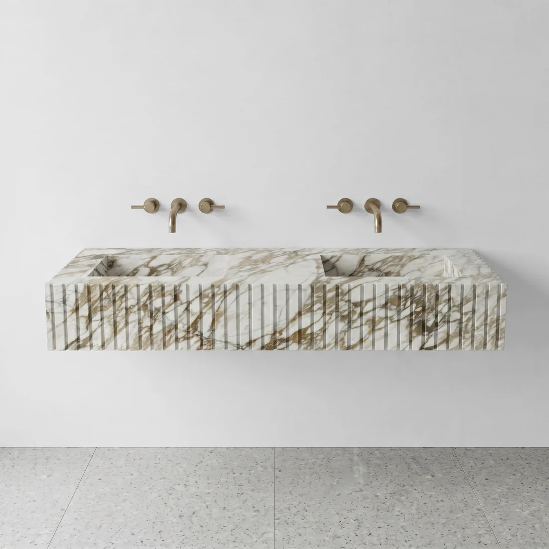 Calacatta Gold Marble Double Sink - Fluted
