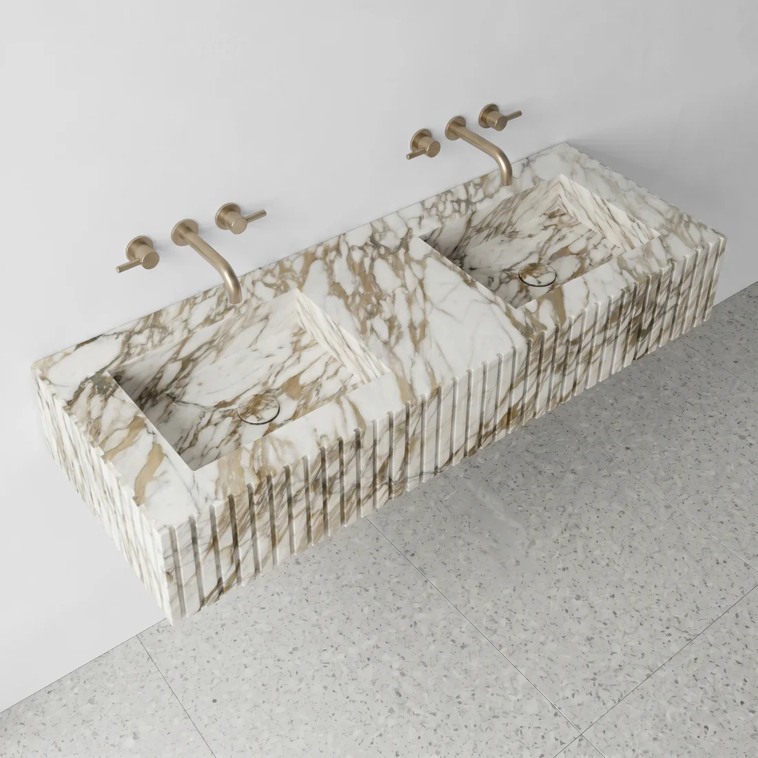 Calacatta Gold Marble Double Sink - Fluted - Image 3