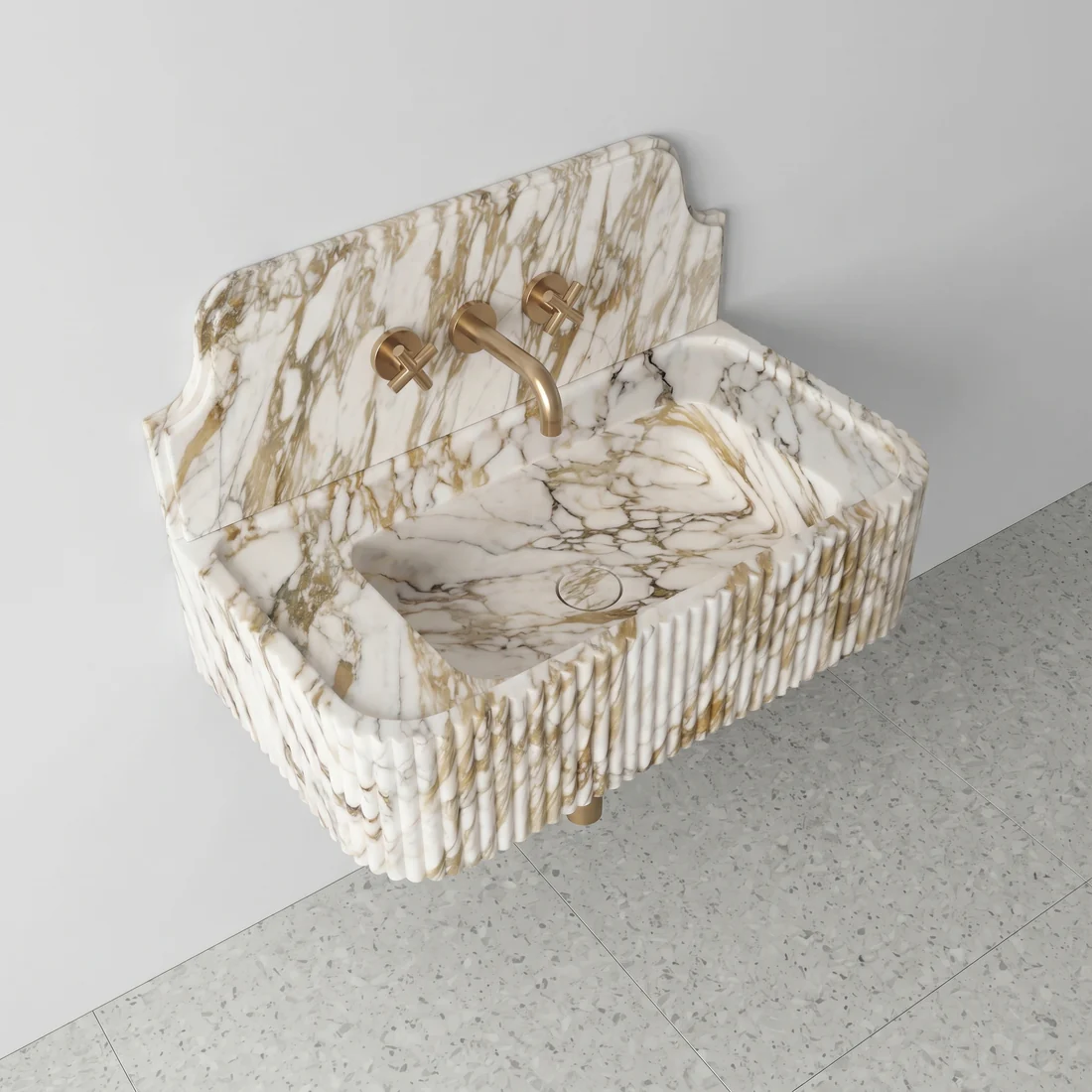 Calacatta Gold Backsplash Sink - Fluted - Image 3