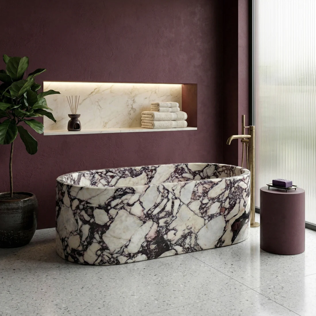 Calacatta Viola Marble Freestanding Bathtub - Elliptical - Image 4