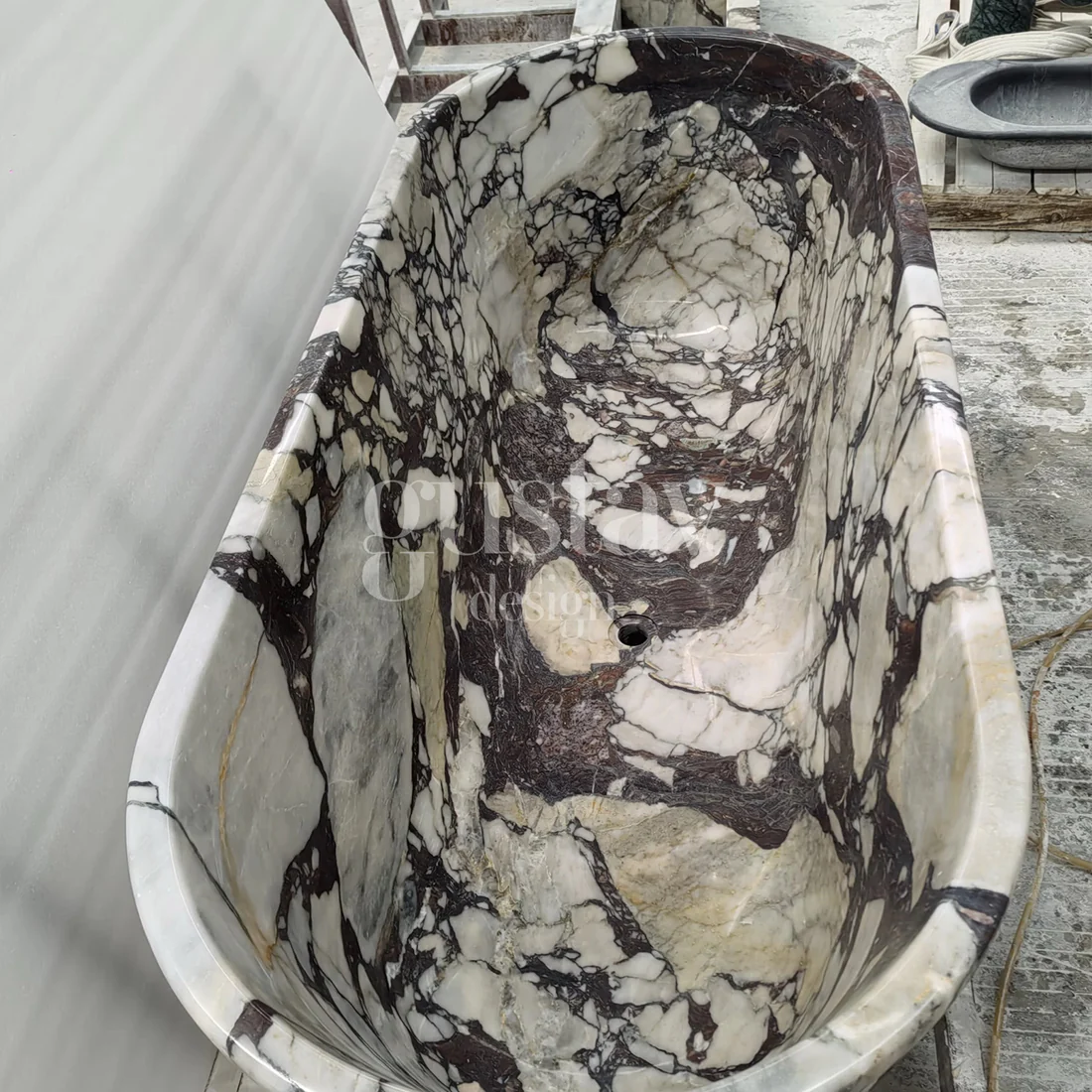 Calacatta Viola Extra Marble Freestanding Bathtub - Tapered - Image 3