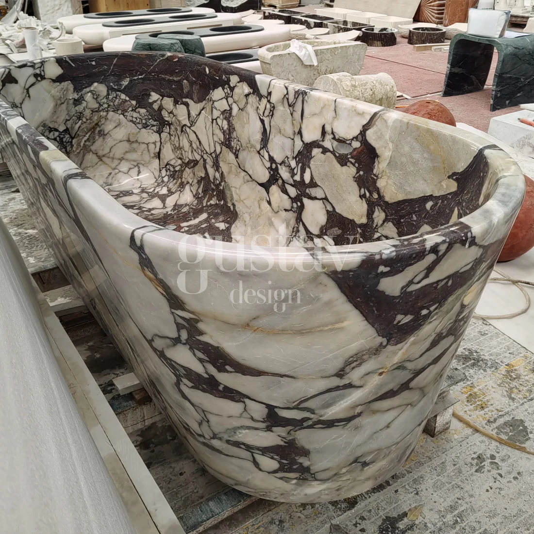 Calacatta Viola Extra Marble Freestanding Bathtub - Tapered - Image 2