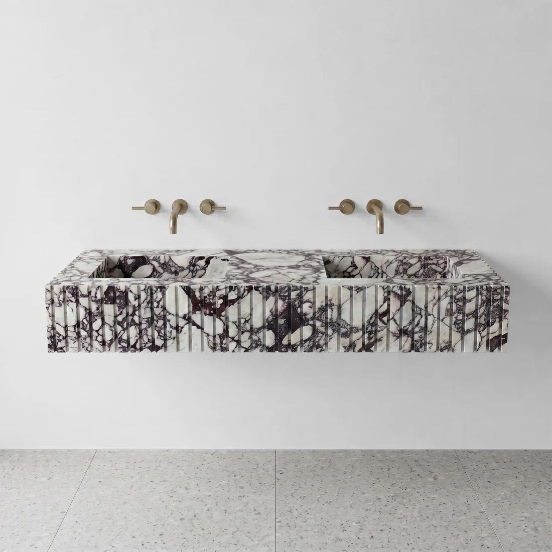 Calacatta Viola Marble Double Sink - Fluted