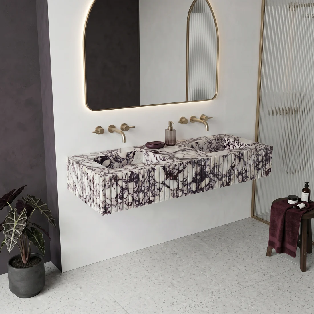 Calacatta Viola Marble Double Sink - Fluted - Image 2