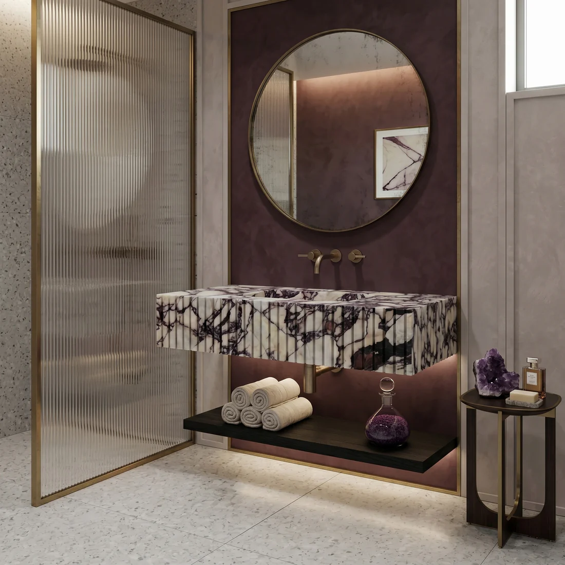 Calacatta Viola Marble Single Sink - Fluted - Image 2