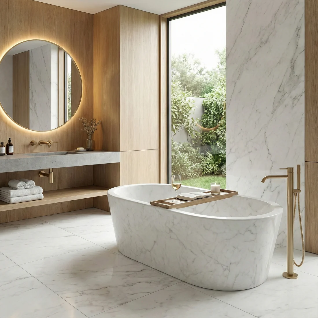 White Carrara Marble Freestanding Bathtub - Tapered - Image 2