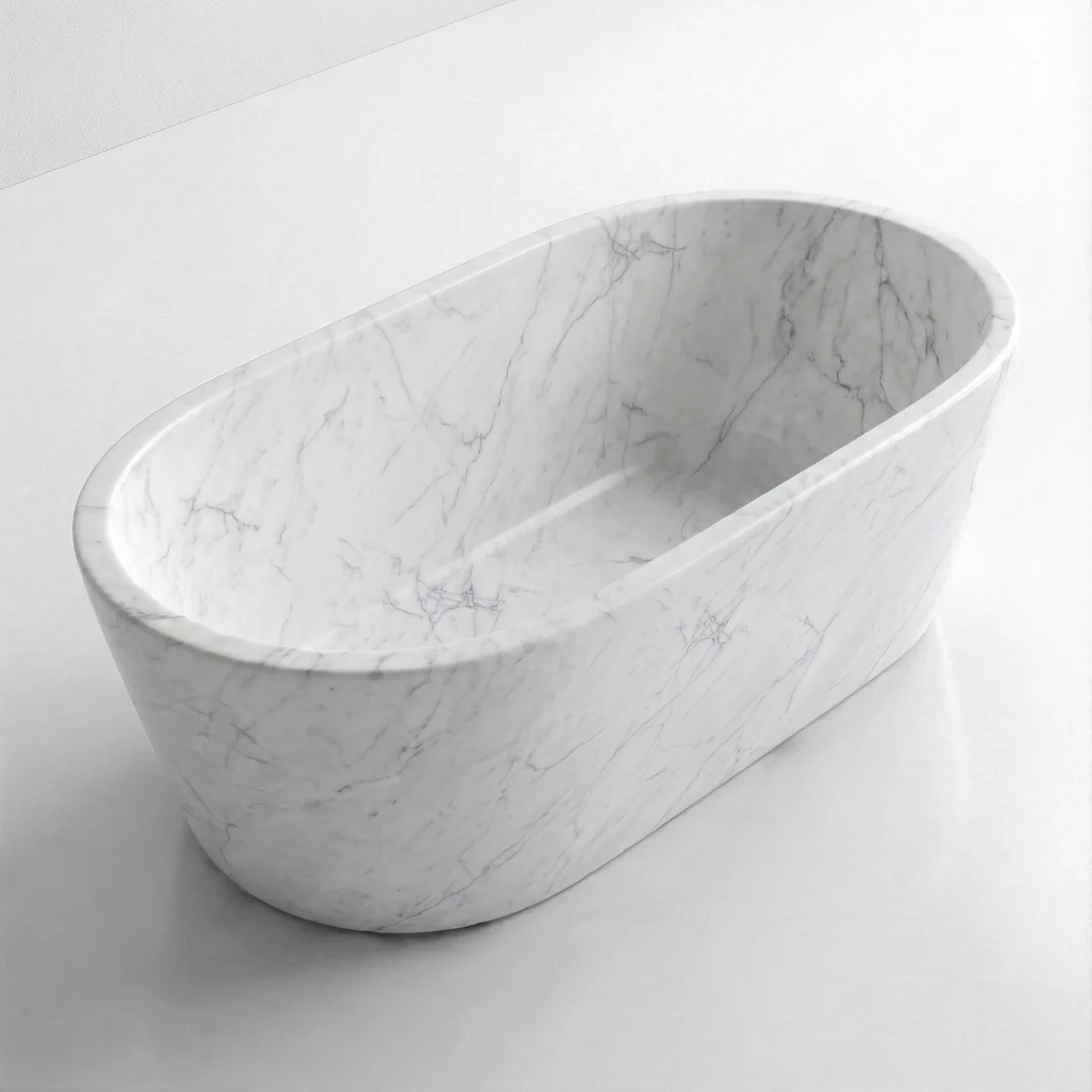 White Carrara Marble Freestanding Bathtub - Tapered - Image 4