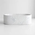 White Carrara Marble Freestanding Bathtub - Elliptical