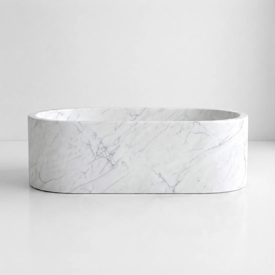 White Carrara Marble Freestanding Bathtub - Elliptical