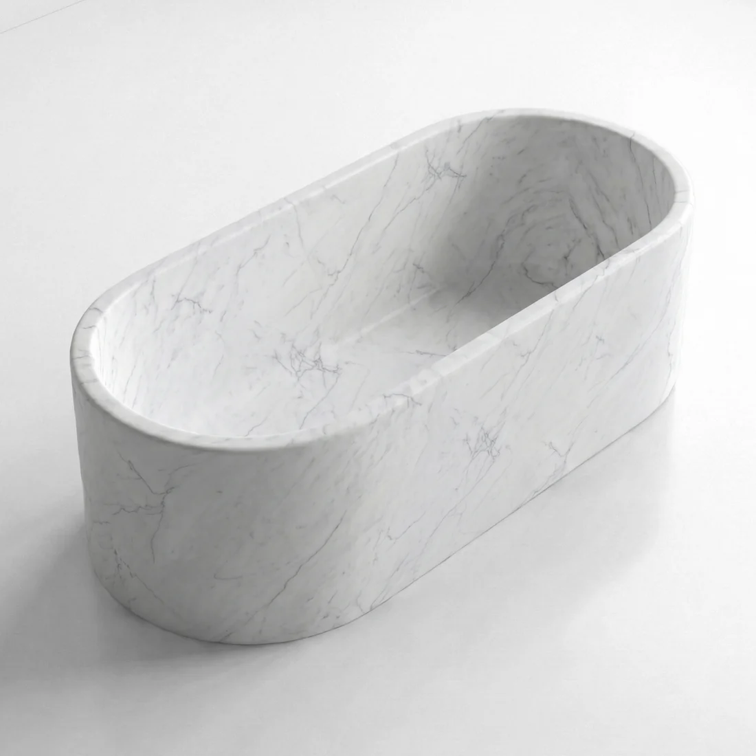White Carrara Marble Freestanding Bathtub - Elliptical - Image 3