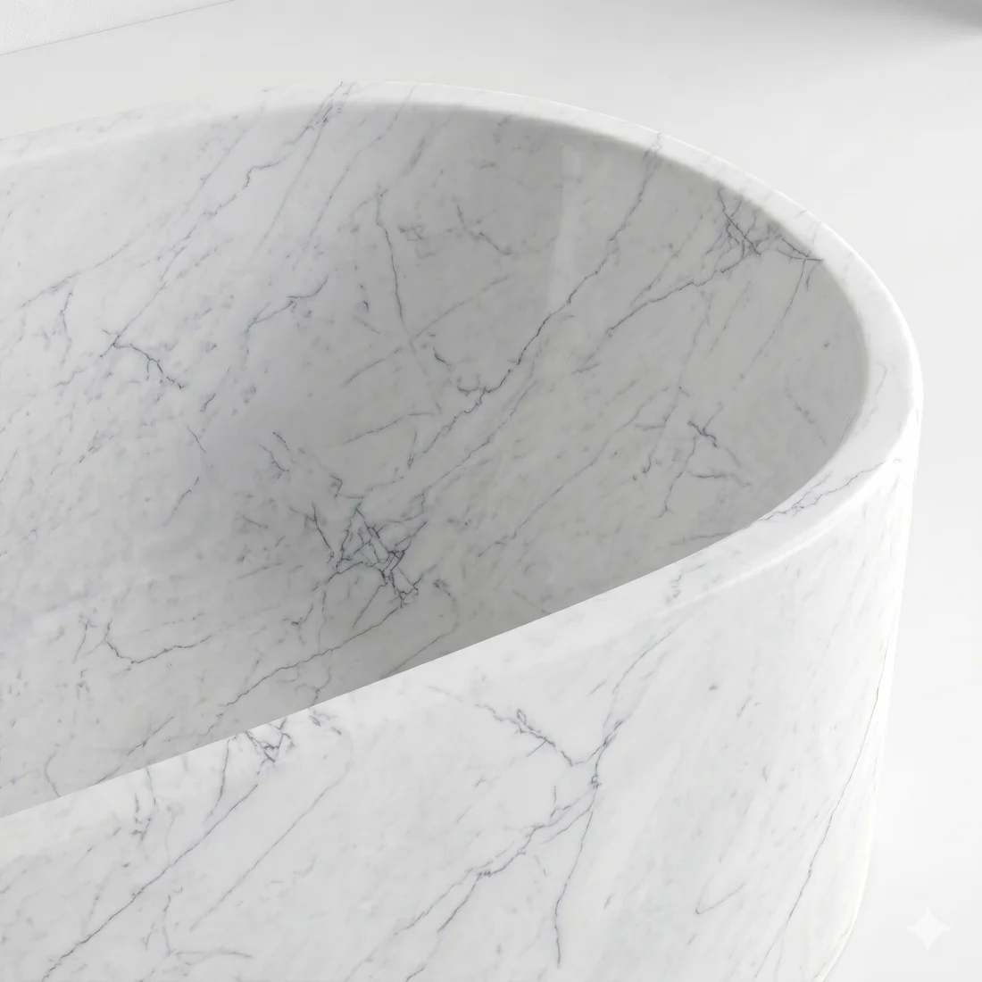 White Carrara Marble Freestanding Bathtub - Elliptical - Image 2