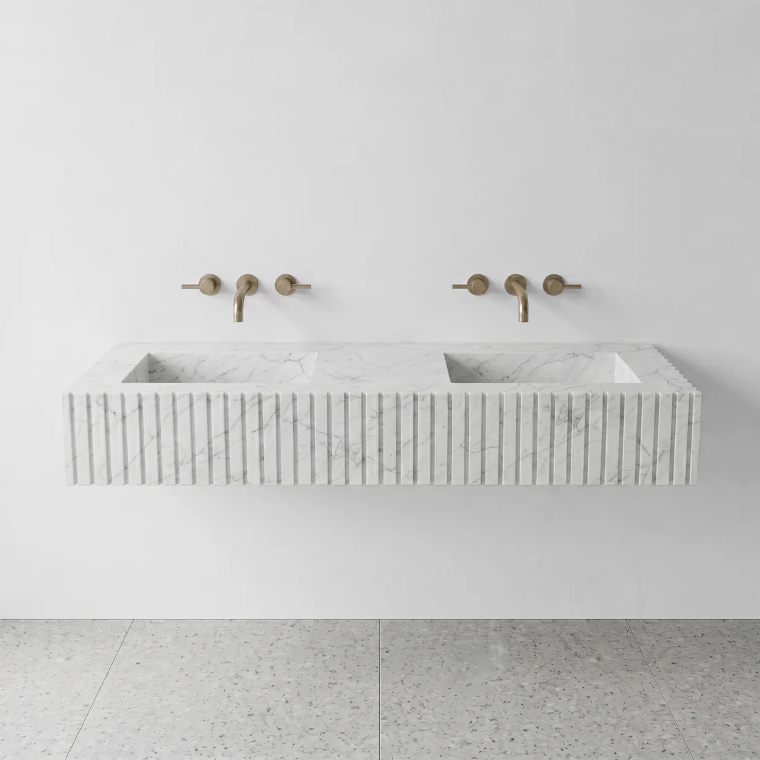 White Carrara Marble Double Sink - Fluted
