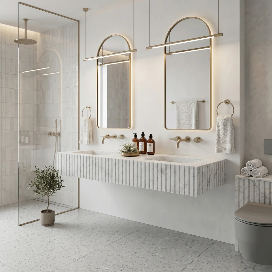 White Carrara Marble Double Sink - Fluted - Image 2