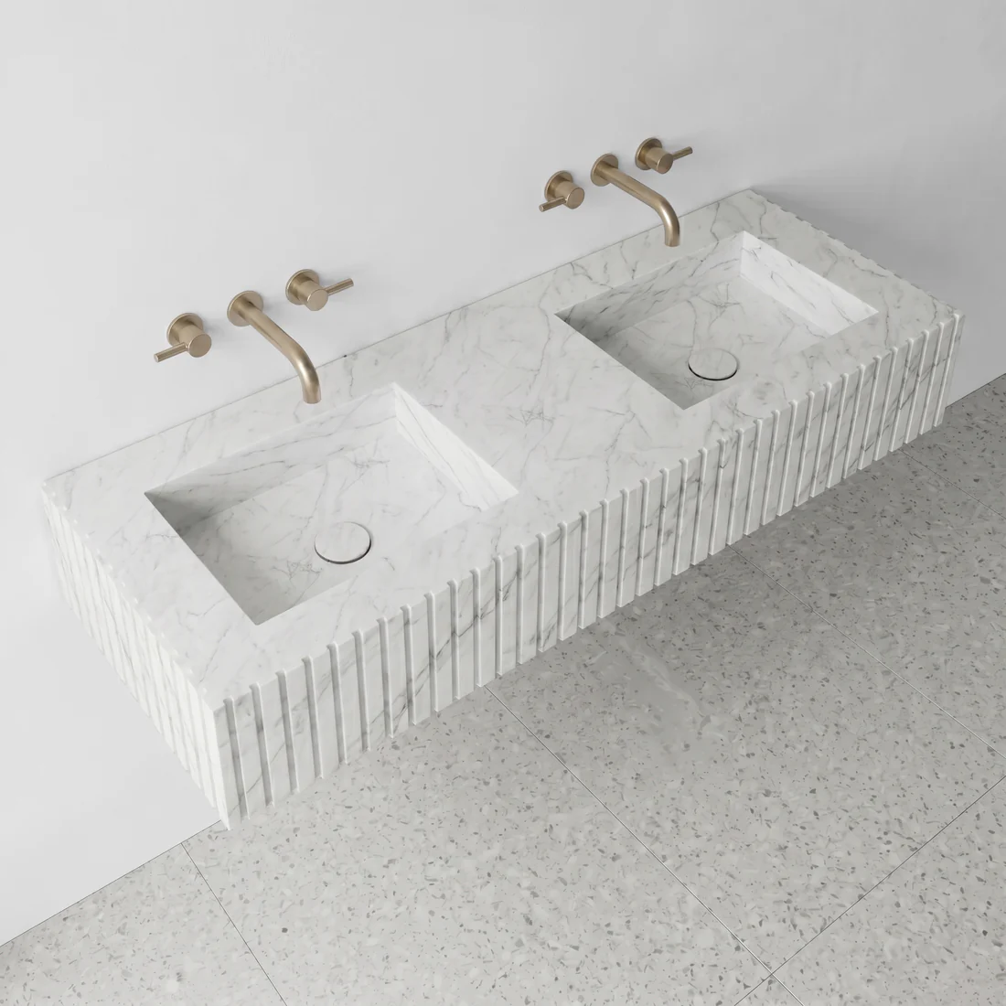White Carrara Marble Double Sink - Fluted - Image 3