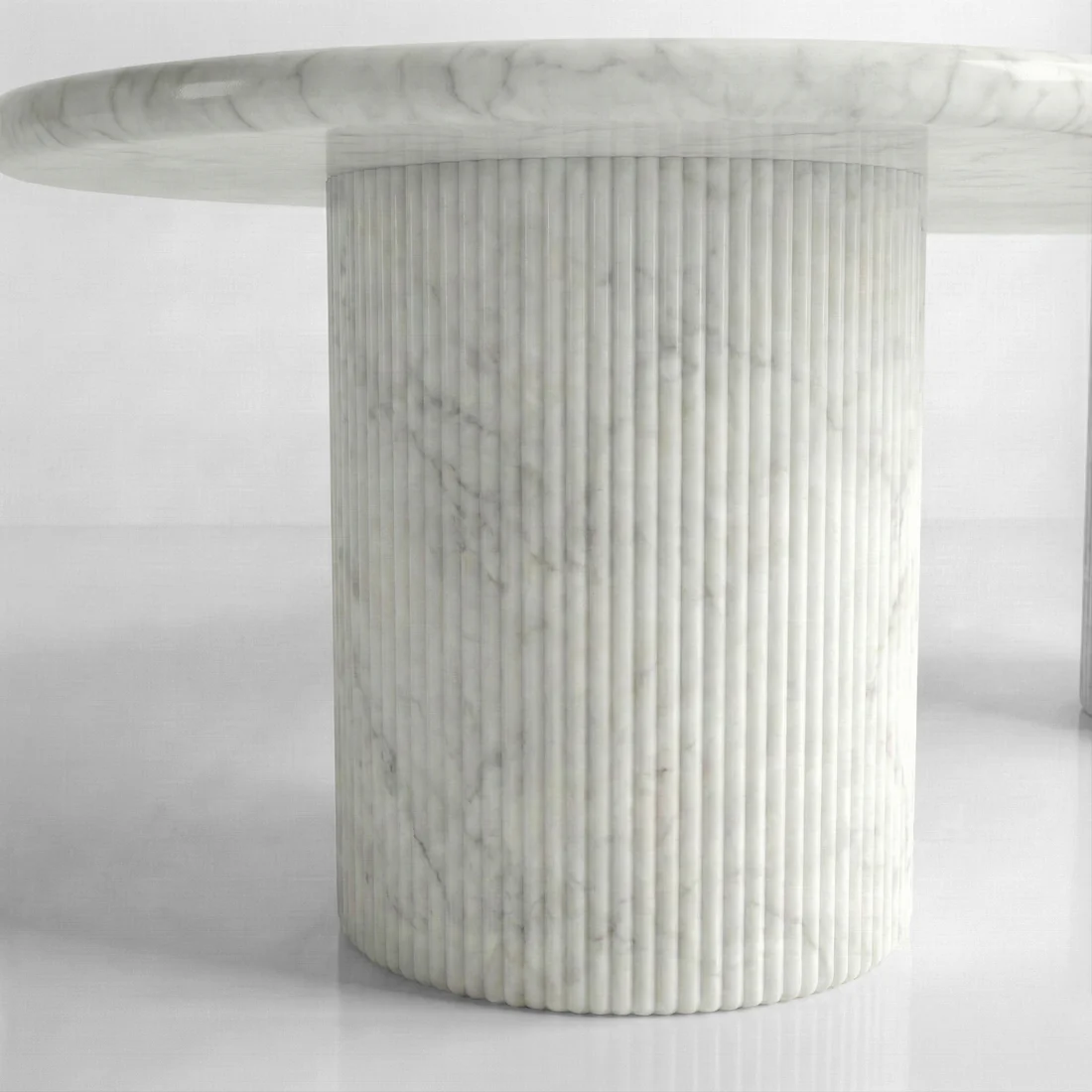 White Carrara Marble Oval Dining Table - Fluted - Image 4