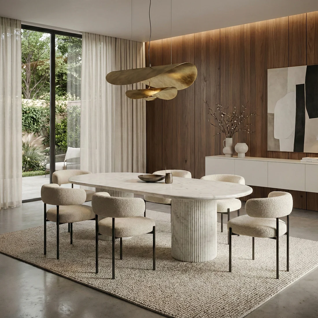 White Carrara Marble Oval Dining Table - Fluted - Image 2