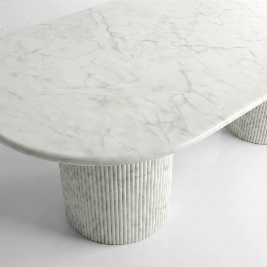 White Carrara Marble Oval Dining Table - Fluted - Image 3