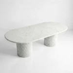 White Carrara Marble Oval Dining Table - Fluted