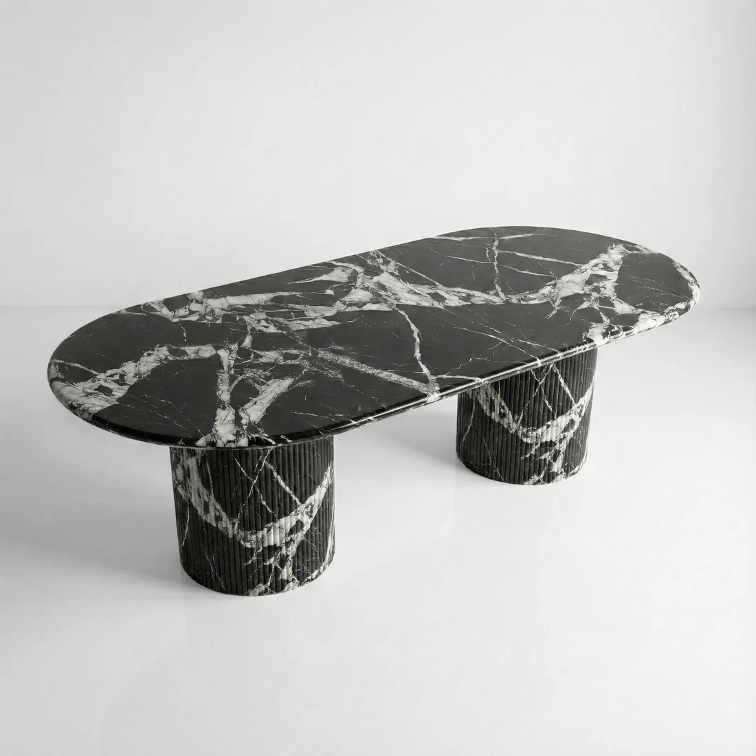 Grand Antique Marble Oval Dining Table - Fluted