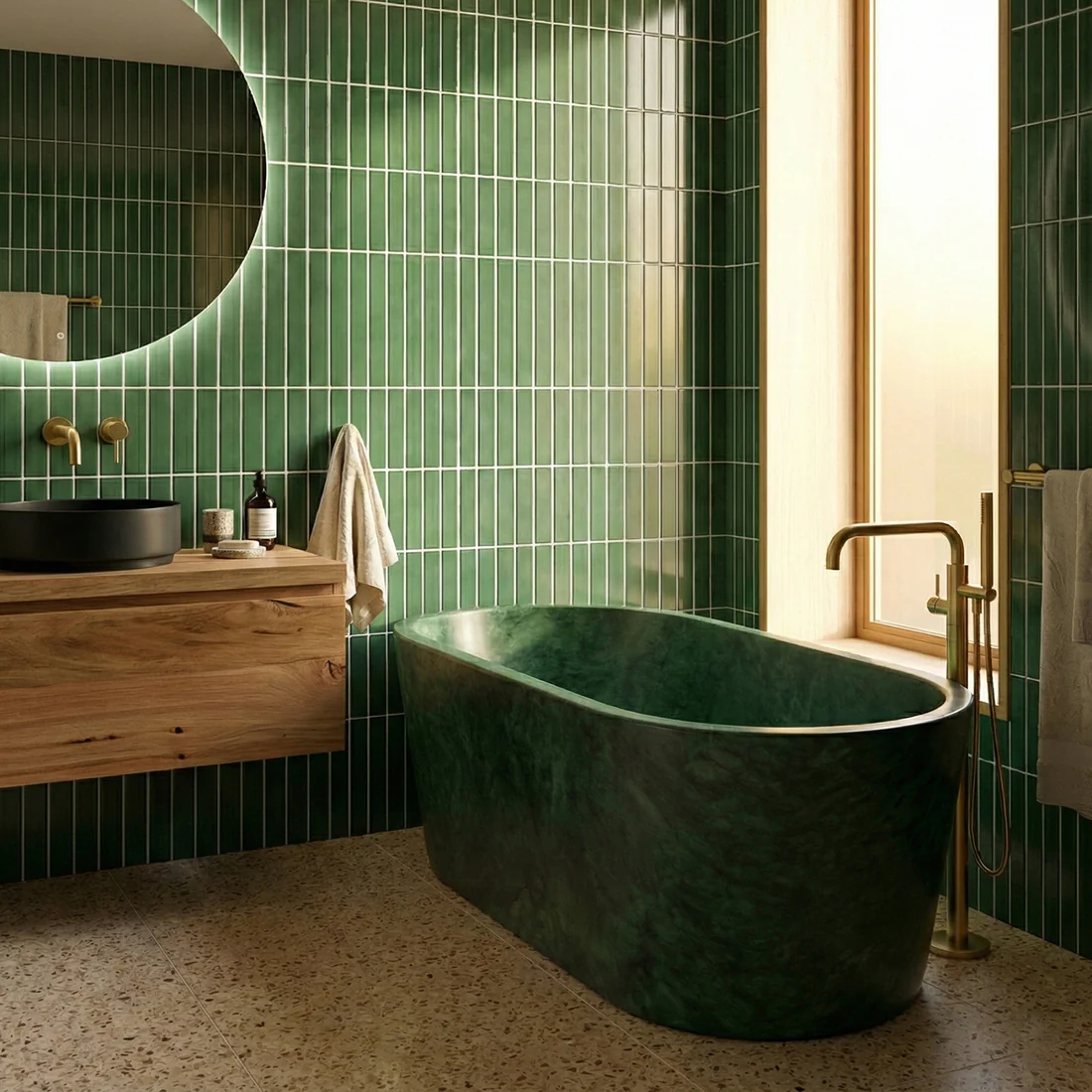Green Guatemala Marble Freestanding Bathtub - Tapered - Image 2