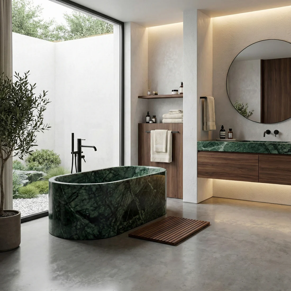 Green Guatemala Marble Freestanding Bathtub - Elliptical - Image 4