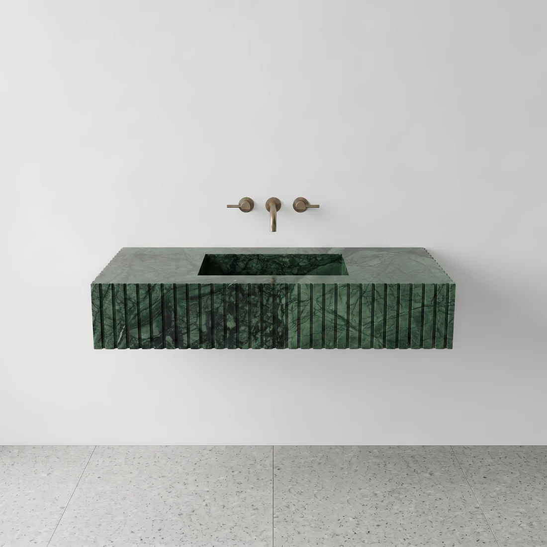 Green Guatemala Marble Single Sink - Fluted