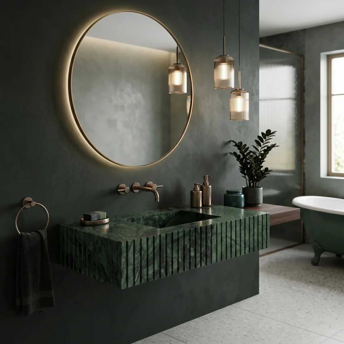 Green Guatemala Marble Single Sink - Fluted - Image 2