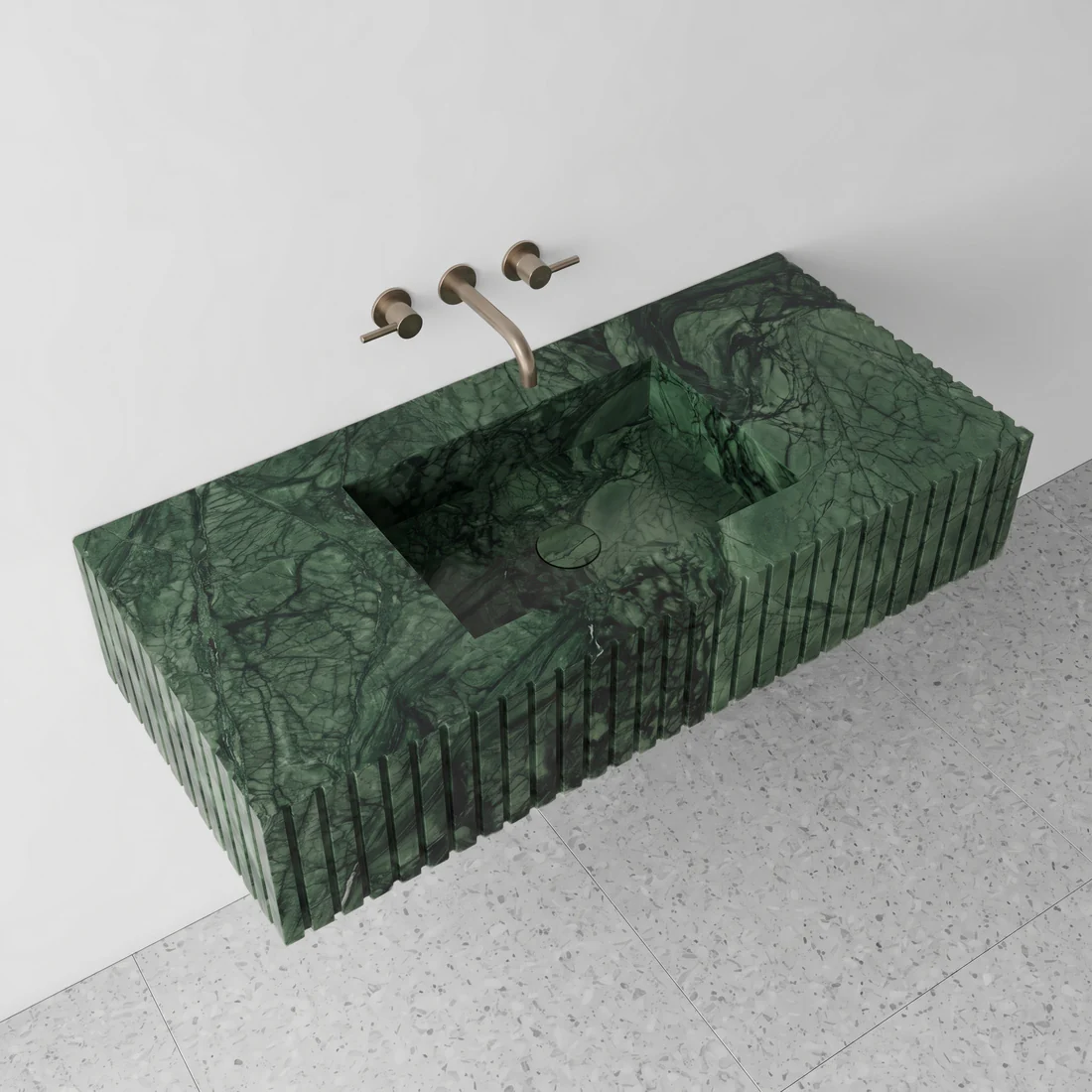 Green Guatemala Marble Single Sink - Fluted - Image 3