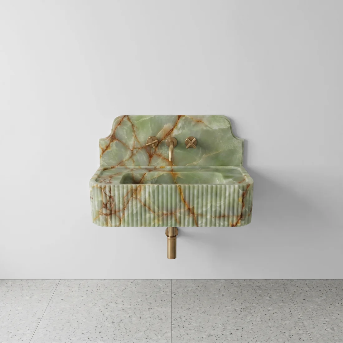 Green Onyx Backsplash Sink - Fluted