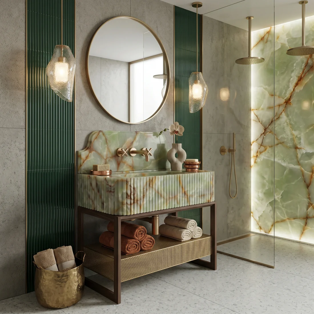 Green Onyx Backsplash Sink - Fluted - Image 2