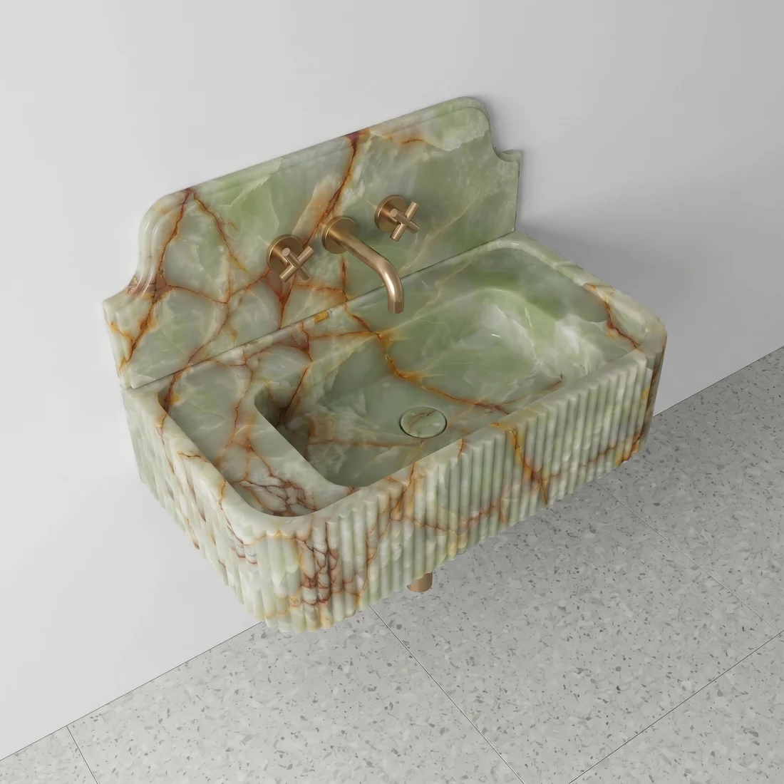 Green Onyx Backsplash Sink - Fluted - Image 3