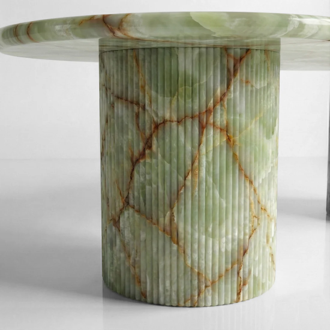 Green Onyx Oval Dining Table - Fluted - Image 4
