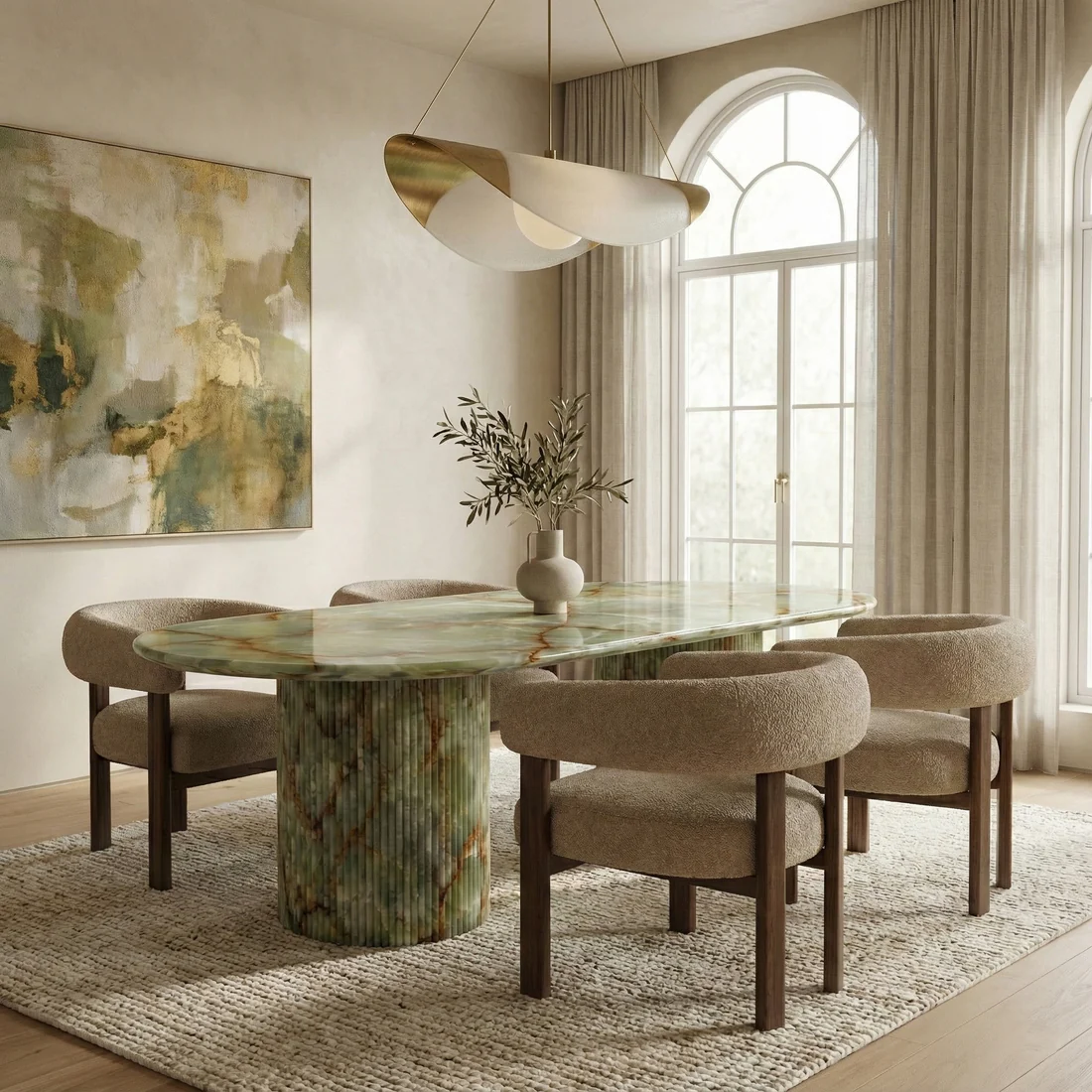 Green Onyx Oval Dining Table - Fluted - Image 2
